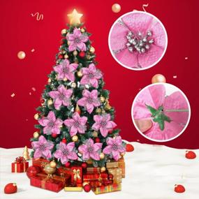img 2 attached to 10 Pink Poinsettia Artificial Christmas Flowers For Xmas Tree Ornaments, Wedding, And Wreath Decoration - Festive New Year Ornaments By RECUTMS