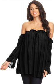img 4 attached to Stunning Boho Style: Anna-Kaci Women'S Semi Sheer Off Shoulder Peasant Top