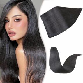 img 4 attached to Transform Your Look With Creamily Human Hair Extensions - 16Inch Natural Black, Invisible Wire Flips And Couture Hairpiece