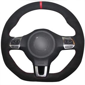 img 4 attached to 🚗 Loncky Custom Fit Stitched Black Suede Steering Wheel Cover for VW GTI, Jetta GLI, Golf R, Tiguan R-Line - 2010-2016 Accessories