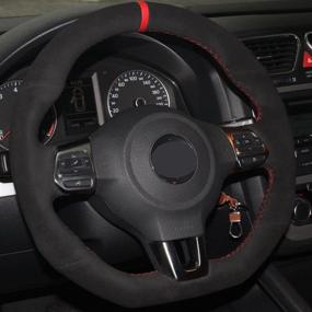 img 3 attached to 🚗 Loncky Custom Fit Stitched Black Suede Steering Wheel Cover for VW GTI, Jetta GLI, Golf R, Tiguan R-Line - 2010-2016 Accessories