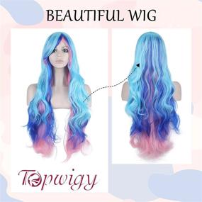 img 4 attached to Длинный разноцветный парик для косплея TopWigy, модный кудрявый парик русалки, термостойкий спиральный костюм на Хэллоуин, натуральные парики, волосы 80 см (многоцветные, 32 дюйма)