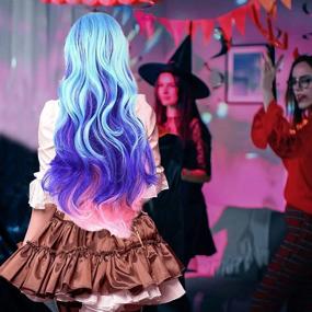 img 2 attached to Длинный разноцветный парик для косплея TopWigy, модный кудрявый парик русалки, термостойкий спиральный костюм на Хэллоуин, натуральные парики, волосы 80 см (многоцветные, 32 дюйма)