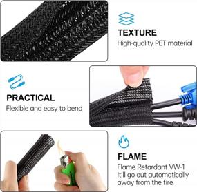 img 2 attached to Organize Your Cables With AIRIC 25Ft Split Cable Management Sleeve - Flame Retardant Braided Mesh Wire Wrap For TV, Computer, Office, Home, & Auto With 3Pcs Cable Ties