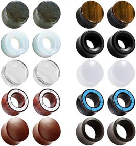 img 4 attached to 10 Pairs Mixed Stone Ear Plugs Gauges Tunnels Double Flare Expander Body Piercing Jewelry 0G-5/8" 8Mm-16Mm