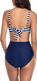 img 2 attached to Smismivo Women's Tummy Control Two Piece Swimsuit: 👙 High Waisted Ruched Bathing Suit with Vintage Bikini Top