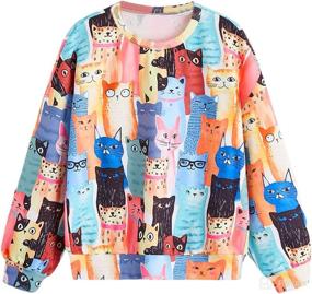 img 4 attached to 🐱 SOLY HUX Girl's Cartoon Cat Letter Print Long Sleeve Pullover Sweatshirt Top