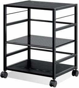 img 4 attached to DEVAISE Mobile 3-Shelf Printer Stand With Adjustable Shelves, Modern Printer Cart With Large Storage Space, Printer Stand For Home Office, Black