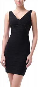 img 4 attached to Sparkling Beaded V-Neck Bandage Dress For Women By Phistic