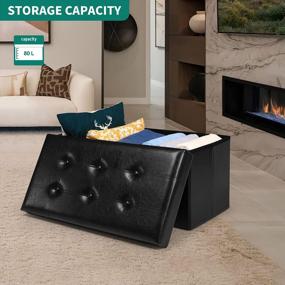 img 3 attached to YITAHOME 30 Inches Folding 80L Storage Ottoman Bench, Faux Leather Footrest With Memory Foam Padded Seat Holds Upto 350 Lbs. Suitable For Living Room, Bedroom, Office And Hallway (Black)