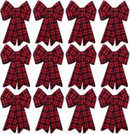 12 pack red buffalo plaid christmas wreath bows - velvet bows for indoor and outdoor decorations logo
