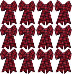 img 4 attached to 12 Pack Red Buffalo Plaid Christmas Wreath Bows - Velvet Bows For Indoor And Outdoor Decorations