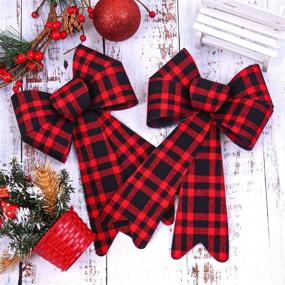 img 1 attached to 12 Pack Red Buffalo Plaid Christmas Wreath Bows - Velvet Bows For Indoor And Outdoor Decorations