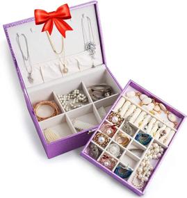 img 4 attached to Hivory Jewelry Box For Women ~ Jewelry Organizer Box For Girls ~ Jewlery Box For Rings, Earrings, Bracelets, Studs & Necklace ~ Double Layer Stackable Jewelry Organizer Trays (Purple)