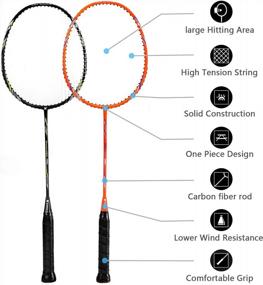 img 3 attached to KEVENZ Carbon Fiber Badminton Racket Set - 2 Racquets, 3 Goose Feather Birdies, 2 Racket Grips And 1 Carrying Bag