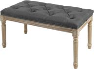 grey upholstered fabric tufted home long vanity stool bench for 2 people - entryway, bedroom, living room, foyer & hallway ottoman makeup seat logo