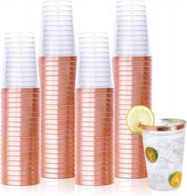 img 4 attached to 150-Pack 12Oz Reusable Clear Plastic Cups With Rose Gold Rim For Weddings, Thanksgiving, Christmas, And Halloween Parties - Heavy Duty Disposable Party Cups