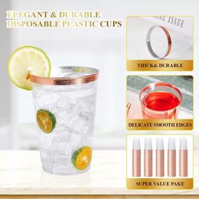 img 2 attached to 150-Pack 12Oz Reusable Clear Plastic Cups With Rose Gold Rim For Weddings, Thanksgiving, Christmas, And Halloween Parties - Heavy Duty Disposable Party Cups