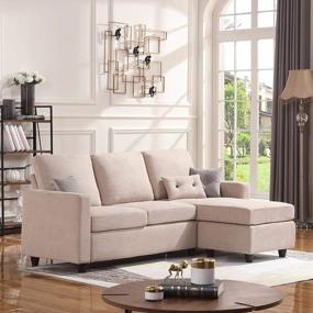 img 4 attached to HONBAY Convertible Sectional Sofa Couch, L-Shaped Linen Fabric Reversible Small Space Seating, Dark Beige
