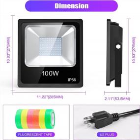 img 2 attached to 100W LED UV Black Light 2 Pack, LED Blacklight с вилкой (кабель питания 10 футов) IP66 Ультрафиолетовый прожектор Сценическое освещение для рождественской вечеринки Grow DJ Disco, светящийся в темноте с флуоресцентной лентой