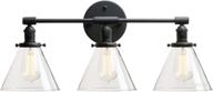 🔦 permo vintage industrial antique three-light wall sconces: stylish black design with funnel flared clear glass shade логотип