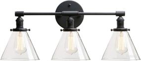 img 4 attached to 🔦 Permo Vintage Industrial Antique Three-Light Wall Sconces: Stylish Black Design with Funnel Flared Clear Glass Shade