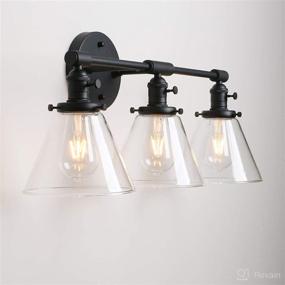 img 1 attached to 🔦 Permo Vintage Industrial Antique Three-Light Wall Sconces: Stylish Black Design with Funnel Flared Clear Glass Shade