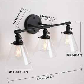 img 3 attached to 🔦 Permo Vintage Industrial Antique Three-Light Wall Sconces: Stylish Black Design with Funnel Flared Clear Glass Shade