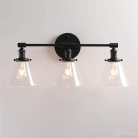 img 2 attached to 🔦 Permo Vintage Industrial Antique Three-Light Wall Sconces: Stylish Black Design with Funnel Flared Clear Glass Shade