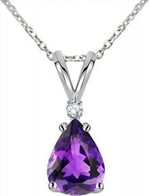 img 1 attached to Voss+Agin Genuine Diamond & Amethyst Pear Drop Pendant 10X7Mm, In Sterling Silver, 18''