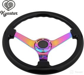 img 3 attached to 🌈 Kyostar Universal 14-Inch Neo Chrome Rainbow Spoke Wood Steering Wheel with Horn Kit - Black - Enhanced SEO