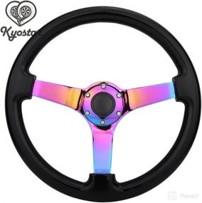 img 4 attached to 🌈 Kyostar Universal 14-Inch Neo Chrome Rainbow Spoke Wood Steering Wheel with Horn Kit - Black - Enhanced SEO