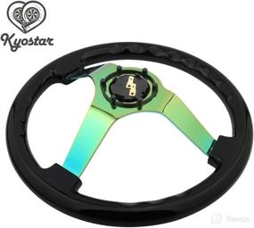 img 1 attached to 🌈 Kyostar Universal 14-Inch Neo Chrome Rainbow Spoke Wood Steering Wheel with Horn Kit - Black - Enhanced SEO