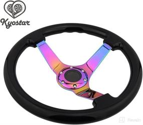 img 2 attached to 🌈 Kyostar Universal 14-Inch Neo Chrome Rainbow Spoke Wood Steering Wheel with Horn Kit - Black - Enhanced SEO