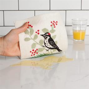 img 3 attached to Swedish Sponge Reusable Dishcloth by Ecologie: Forest Woodpecker Design, 3 Count - 6.5 x 8 in