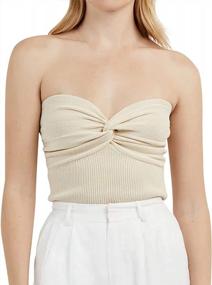 img 4 attached to Women'S Off-Shoulder Strapless Crop Top With Twist Knot Front And Crosscriss Backless Design