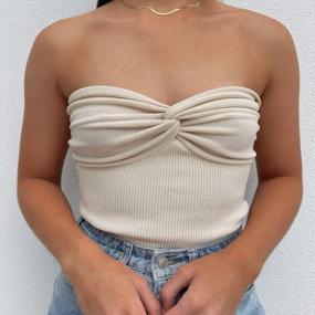 img 3 attached to Women'S Off-Shoulder Strapless Crop Top With Twist Knot Front And Crosscriss Backless Design