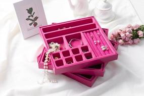 img 2 attached to JackCubeDesign Stackable Leather Jewelry Tray Earring Necklace Bracelet Ring Organizer Display Storage Box Set Of 3 Pink 10.3"X10.3"X1.3" MK337ABC