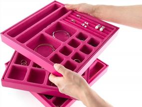 img 3 attached to JackCubeDesign Stackable Leather Jewelry Tray Earring Necklace Bracelet Ring Organizer Display Storage Box Set Of 3 Pink 10.3"X10.3"X1.3" MK337ABC