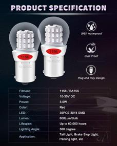 img 3 attached to 2 упаковки красных светодиодных ламп Qoope для задних и стоп-сигналов RV - супер яркие стеклянные лампы 39SMD с неполярным дизайном для 10-30 В, 1073 P21W, 1141 1003 BA15S замены