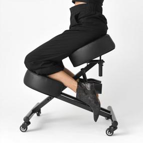 img 2 attached to SLEEKFORM Kneeling Chair - Home Office Desk Stool For Back Posture Support, Comfortable Cushions, Angled Seat With Wheels Rolling Black