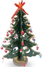 img 2 attached to BestPysanky Деревянная настольная рождественская елка с 32 миниатюрными рождественскими украшениями в немецком стиле высотой 12,5 дюймов