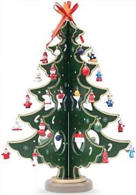 img 4 attached to BestPysanky Деревянная настольная рождественская елка с 32 миниатюрными рождественскими украшениями в немецком стиле высотой 12,5 дюймов
