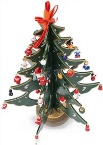 img 3 attached to BestPysanky Деревянная настольная рождественская елка с 32 миниатюрными рождественскими украшениями в немецком стиле высотой 12,5 дюймов