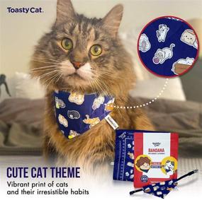 img 1 attached to 🐱 ToastyCat 2-Piece Matching Adult & Cat Bandana Set - Adjustable, Safe Breakaway Kitten Collar - Cute Navy Autumn Style Cat Design - Suitable for Small to Medium Sizes