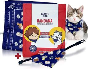 img 4 attached to 🐱 ToastyCat 2-Piece Matching Adult & Cat Bandana Set - Adjustable, Safe Breakaway Kitten Collar - Cute Navy Autumn Style Cat Design - Suitable for Small to Medium Sizes