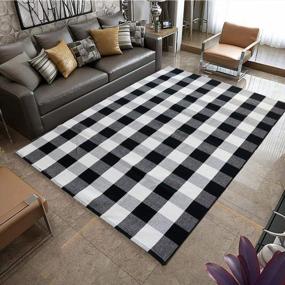 img 3 attached to Extra Large Black Buffalo Check Cotton Runner Rug (67"X90") - Plaid Checkered Design, Washable And Versatile For Living Room, Bedroom, Kitchen, Doorway, And Laundry - KaHouen (5.58 X7.5 Ft)
