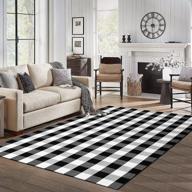 extra large black buffalo check cotton runner rug (67"x90") - plaid checkered design, washable and versatile for living room, bedroom, kitchen, doorway, and laundry - kahouen (5.58 x7.5 ft) логотип
