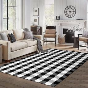 img 4 attached to Extra Large Black Buffalo Check Cotton Runner Rug (67"X90") - Plaid Checkered Design, Washable And Versatile For Living Room, Bedroom, Kitchen, Doorway, And Laundry - KaHouen (5.58 X7.5 Ft)
