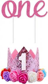 img 3 attached to Отпразднуйте первый день рождения вашей девочки с набором украшений Shalofer, включающим баннер, топпер для торта и шляпу с короной в розовом цвете-1St, One.